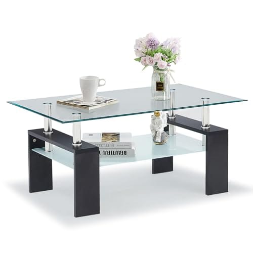 Table basse moderne en verre et MDF noir Table basse moderne en verre et MDF noir