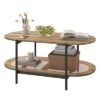 Table Basse Ovale en Bois et Rotin Table Basse Ovale en Bois et Rotin