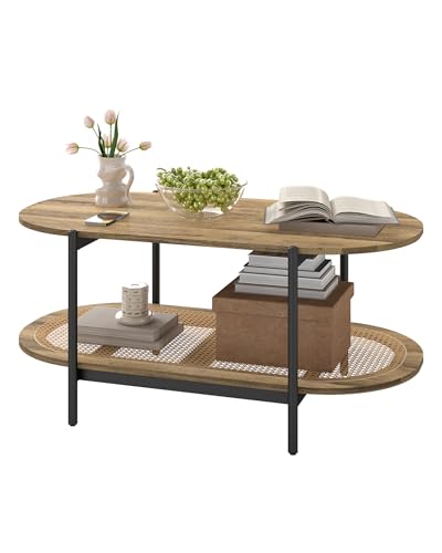 Table Basse Ovale en Bois et Rotin Table Basse Ovale en Bois et Rotin