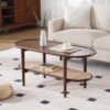 Table Basse Ovale en Bois et Rotin Table Basse Ovale en Bois et Rotin