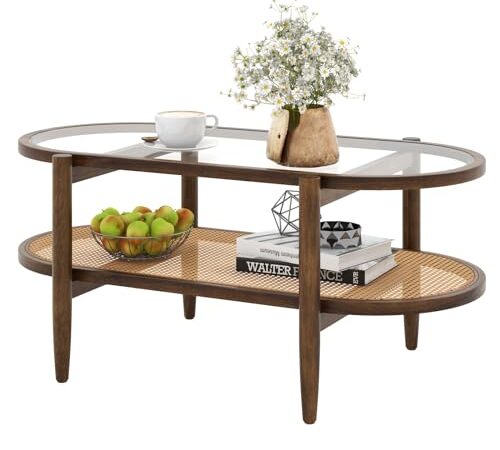 Table Basse Ovale en Bois et Verre Table Basse Ovale en Bois et Verre
