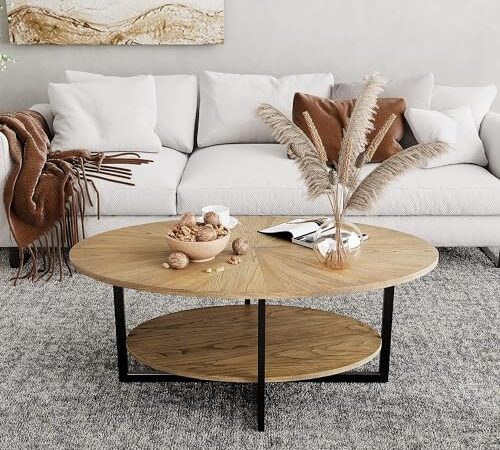 Table basse ovale en bois massif moderne