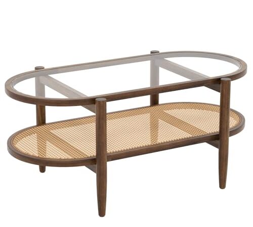 Table Basse Ovale en Verre et Bois