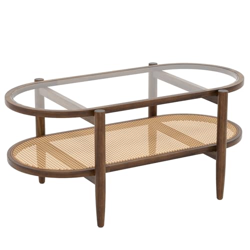 Table Basse Ovale en Verre et Bois