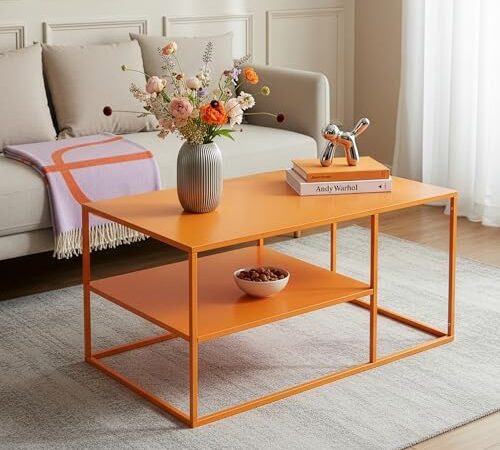 Table Basse Rectangulaire en Acier Orange Table Basse Rectangulaire en Acier Orange