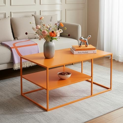 Table Basse Rectangulaire en Acier Orange