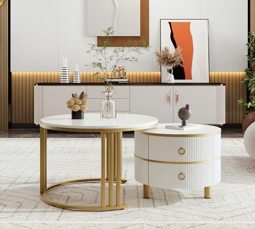 Table Basse Ronde 2 en 1 en Marbre