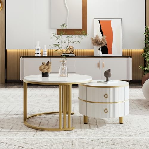 Table Basse Ronde 2 en 1 en Marbre Table Basse Ronde 2 en 1 en Marbre