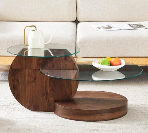 Table Basse Ronde en Bois et Verre