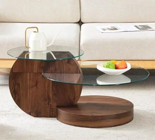 Table Basse Ronde en Bois et Verre