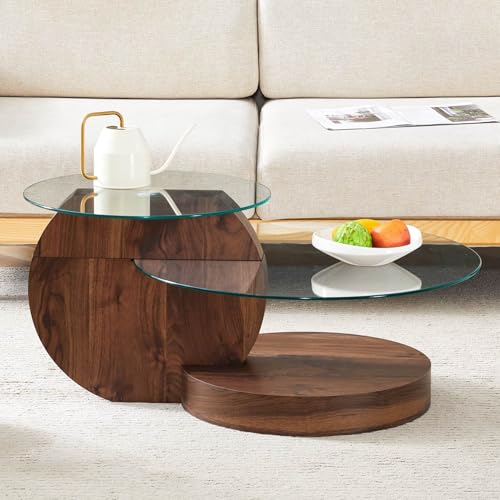 Table Basse Ronde en Bois et Verre