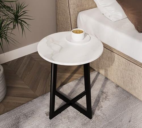Table basse ronde en MDF et marbre