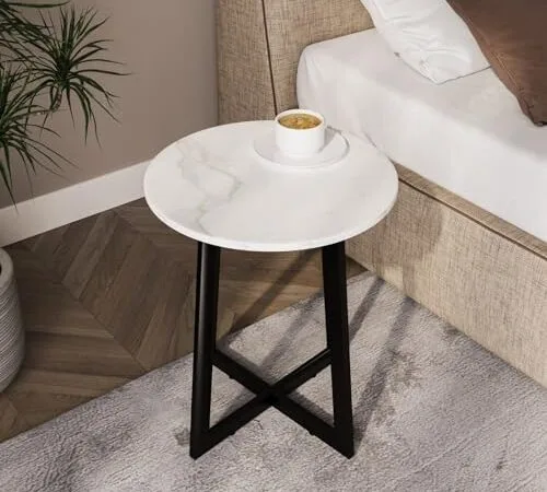 Table basse ronde en MDF et marbre