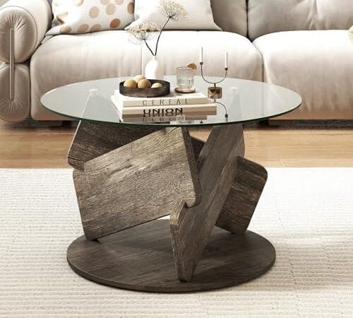 Table Basse Ronde en Verre COSTWAY Table Basse Ronde en Verre COSTWAY