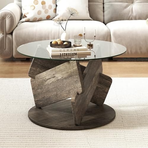 Table Basse Ronde en Verre COSTWAY Table Basse Ronde en Verre COSTWAY