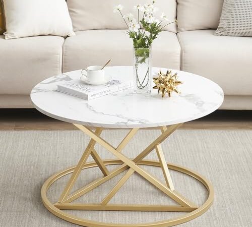 Table Basse Ronde Imitation Marbre 80 cm