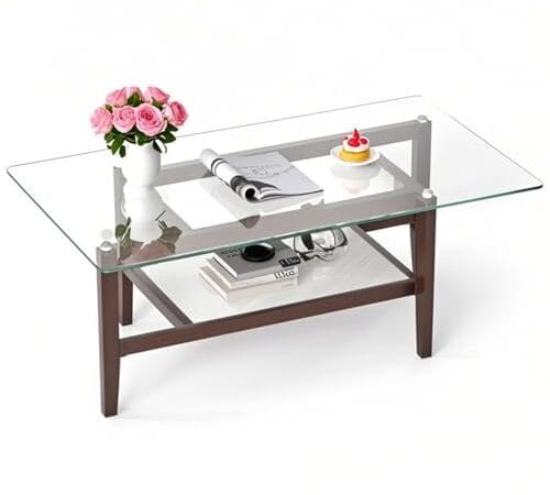 Table Basse Vintage avec Verre Trempé
