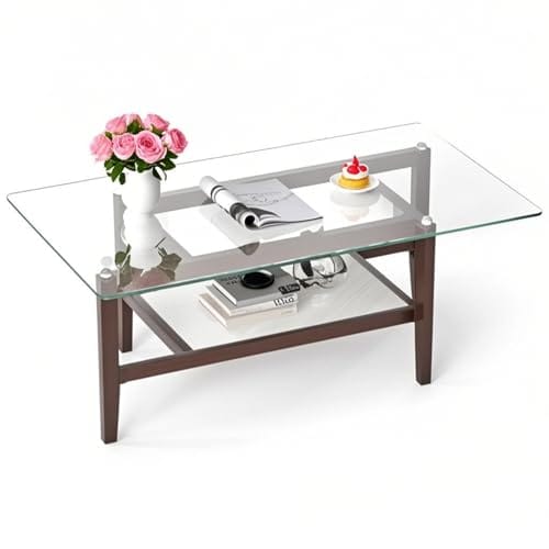 Table Basse Vintage avec Verre Trempé Table Basse Vintage avec Verre Trempé