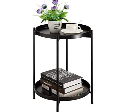 Table D'appoint Ronde en Métal Noir Table D'appoint Ronde en Métal Noir