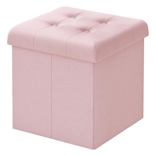 Tabouret Pouf de Rangement en Lin Rose Tabouret Pouf de Rangement en Lin Rose