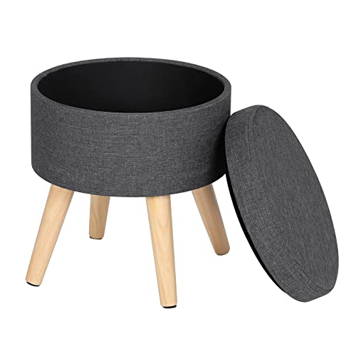 Tabouret Rond en Lin avec Rangement Intégré Tabouret Rond en Lin avec Rangement Intégré