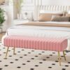 Banc Capitonné en Velours Rose Banc Capitonné en Velours Rose