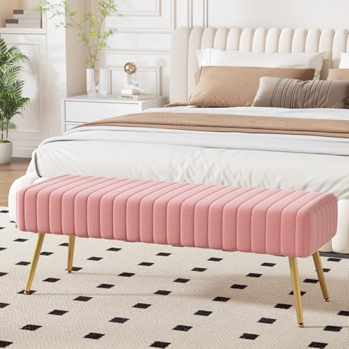 Banc Capitonné en Velours Rose Banc Capitonné en Velours Rose