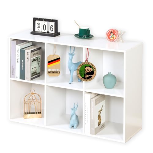 Bibliothèque blanche en bois avec 6 compartiments Bibliothèque blanche en bois avec 6 compartiments