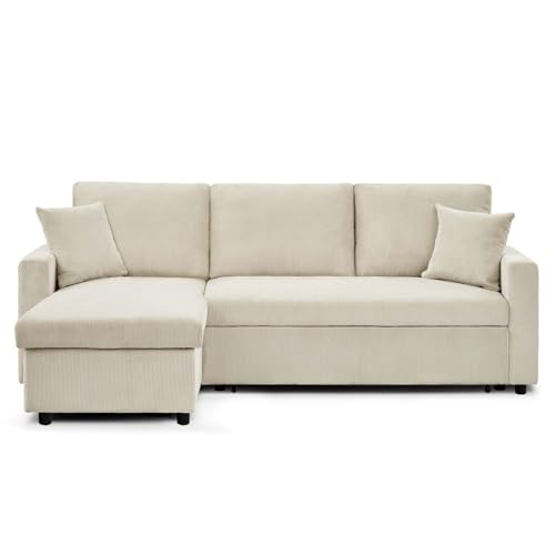 Canapé d'angle Convertible en Velours Beige Canapé d'angle Convertible en Velours Beige