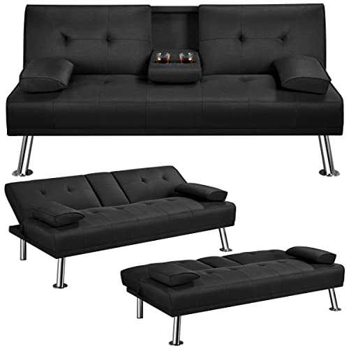Canapé Droit Convertible 2 Places Noir Canapé Droit Convertible 2 Places Noir