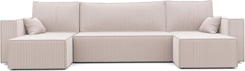 Canapé Panoramique Convertible en Velours Beige