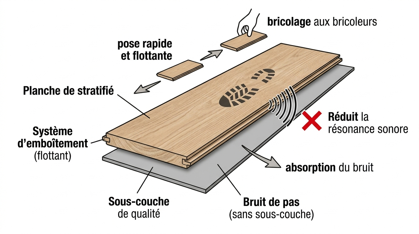 Revêtement de sol stratifié pour une chambre et limite sonore