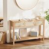 Console en rotin avec 3 tiroirs