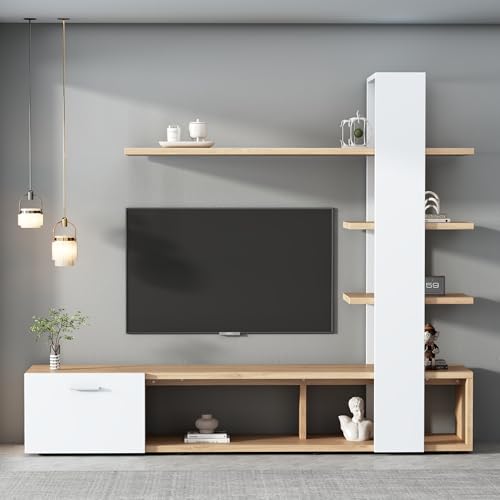 Ensemble Meuble TV Blanc et Bois Moderne Ensemble Meuble TV Blanc et Bois Moderne