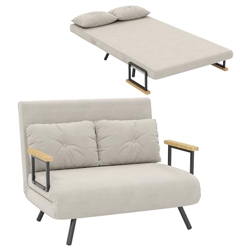 HOMCOM Canapé Convertible 2 Places Beige