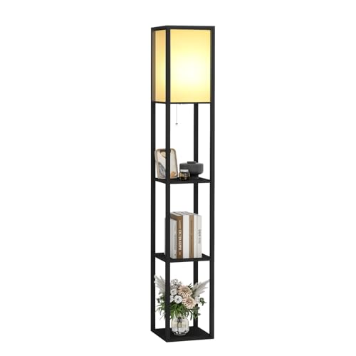 Lampadaire avec étagères en bois noir Lampadaire avec étagères en bois noir