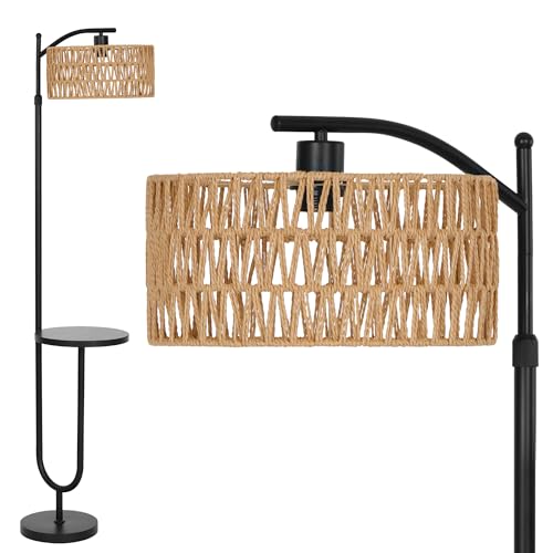 Lampadaire Vintage avec Étagères en Rotin Lampadaire Vintage avec Étagères en Rotin