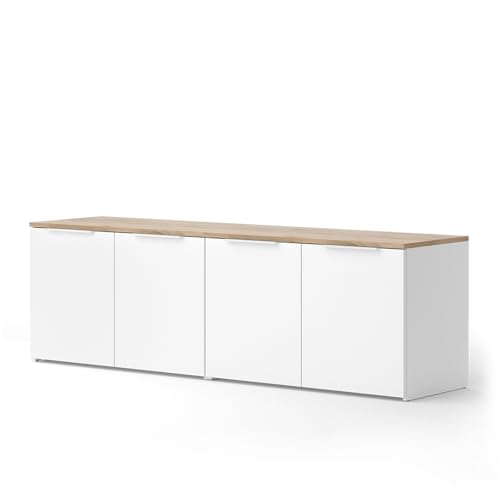 Meuble-paroi Wido, Blanc et Sonoma