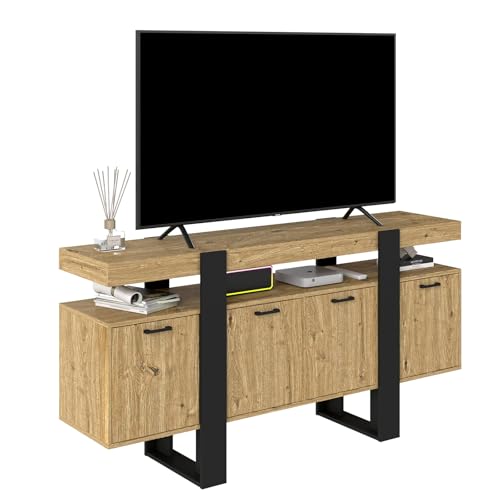 Meuble TV 160cm Style Industriel avec Éclairage Meuble TV 160cm Style Industriel avec Éclairage