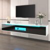Meuble TV Bas LED Moderne Noir Brillant