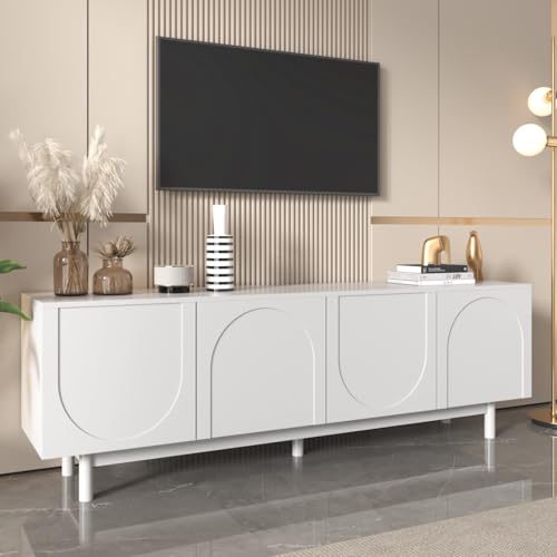 Meuble TV Blanc avec 4 Portes Coulissantes