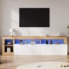 Meuble TV Blanc avec Éclairage LED Moderne