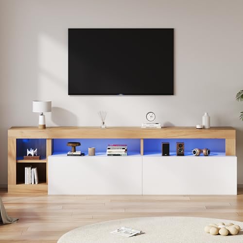 Meuble TV Blanc avec Éclairage LED Moderne