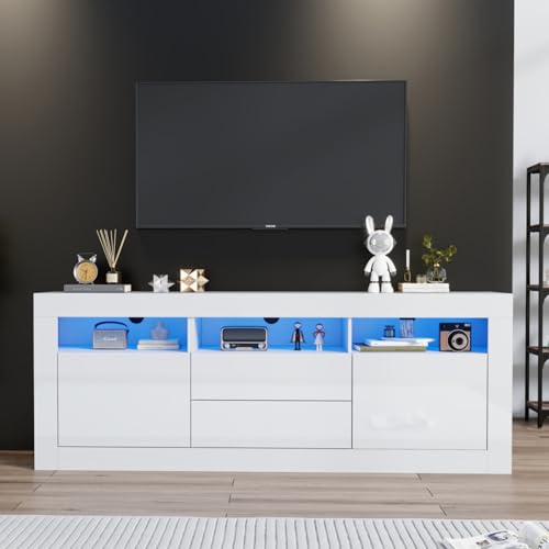 Meuble TV Blanc LED avec Rangement Meuble TV Blanc LED avec Rangement