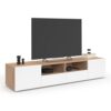 Meuble TV ELI 180 cm Blanc et Hêtre Meuble TV ELI 180 cm Blanc et Hêtre