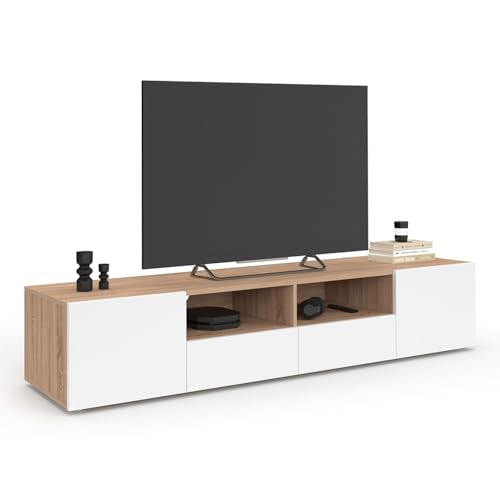 Meuble TV ELI 180 cm Blanc et Hêtre Meuble TV ELI 180 cm Blanc et Hêtre