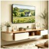Meuble TV moderne 160 cm beige et blanc Meuble TV moderne 160 cm beige et blanc
