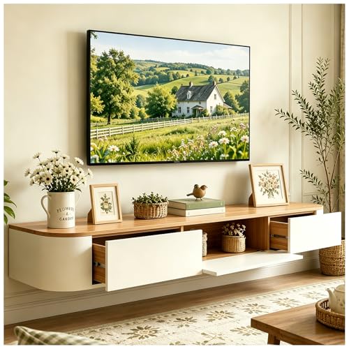 Meuble TV moderne 160 cm beige et blanc Meuble TV moderne 160 cm beige et blanc