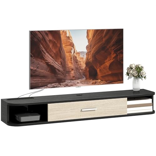Meuble TV Suspendu 120 cm Noir et Chêne