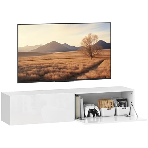 Meuble TV Suspendu Blanc Design Moderne